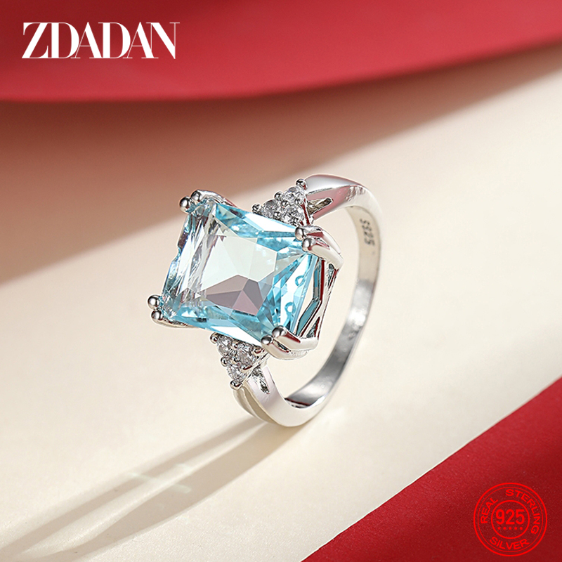 ZDADAN-Anillo de piedras preciosas de Aguamarina para mujer, de Plata de Ley 925, joyería para fiesta y boda, regalos al por mayor
