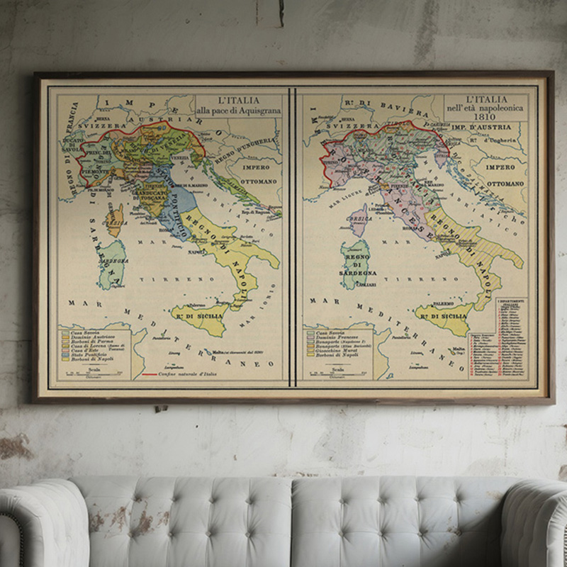 Autocollants muraux et tableaux suspendus, carte d'Italie vintage, décoration intérieure, outils d'éducation géographique, outils touristiques