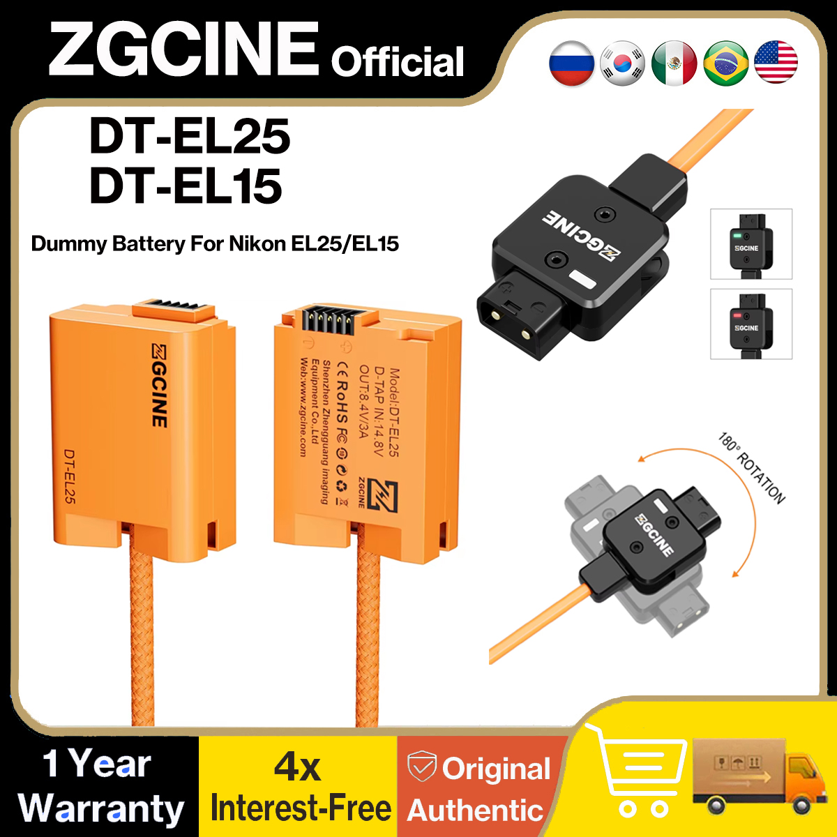 Câble de batterie factice ZGCINE D-Tap vers EN-EL25 EN-EL15 pour Nikon Z50II Z30 Zfc Z50 |   Z6III Z5II Z8 ZR Zf Z6II Z7II Z5 D850 D780