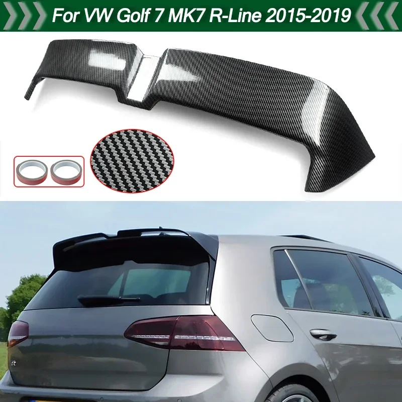 Rear Roof Top Spoiler Wing Extension Carbon Fiber Look For VW Golf 7 Golf 7.5 R-Line MK7 MK7.5 2015-2019 Rear Trunk Boot Roof Lip Lid Spoiler Cap