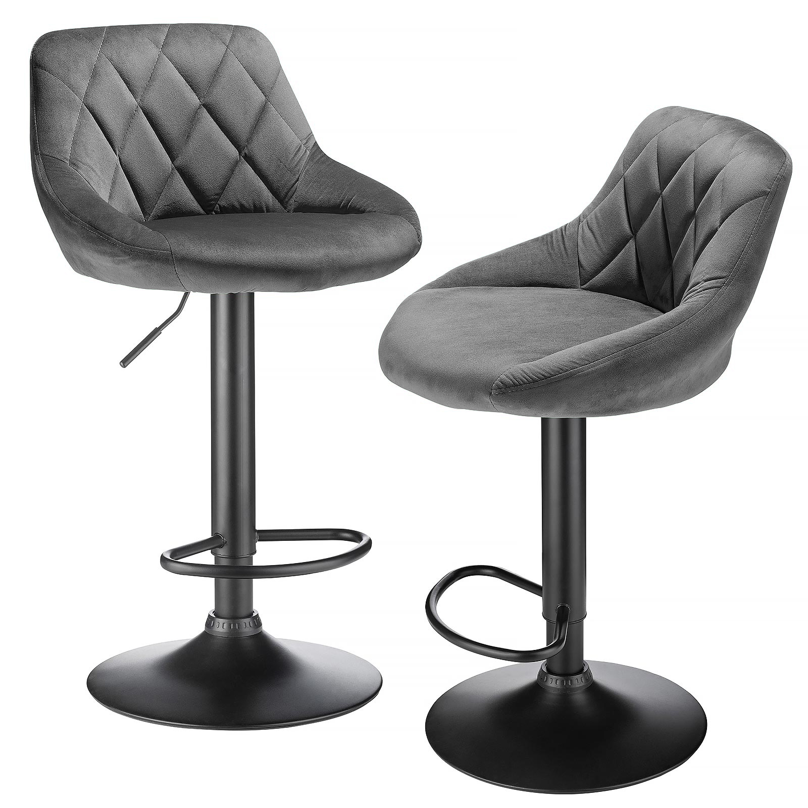 Conjunto de 2 Banquetas de Bar, Banquetas Giratórias com Encosto, Banquetas Ajustáveis em Couro PU, Banquetas Altas Modernas