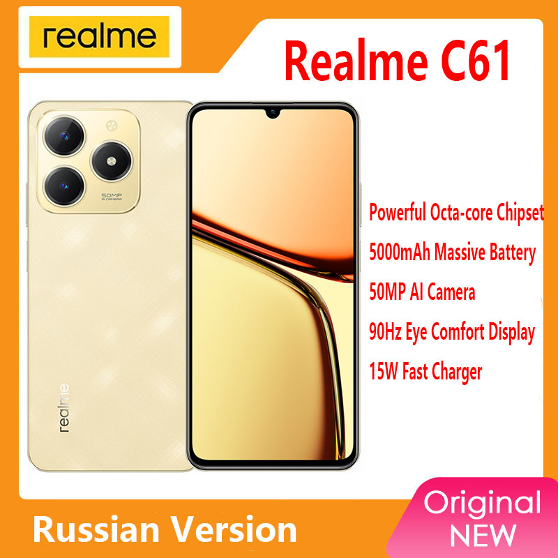 [เวิลด์พรีเมียร์] realme C61สมาร์ทโฟนแบตเตอรี่5000mAh, Supervooc Charge 50MP กล้อง AI จอแสดงผล90Hz IP54 AI Engine 256GB NFC