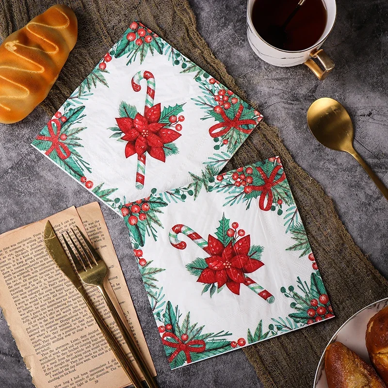 10/20 pièces/paquet 33*33cm 2 plis coloré imprimé arbre de noël imprimé papier de soie noël fête d'anniversaire Table décoration papier