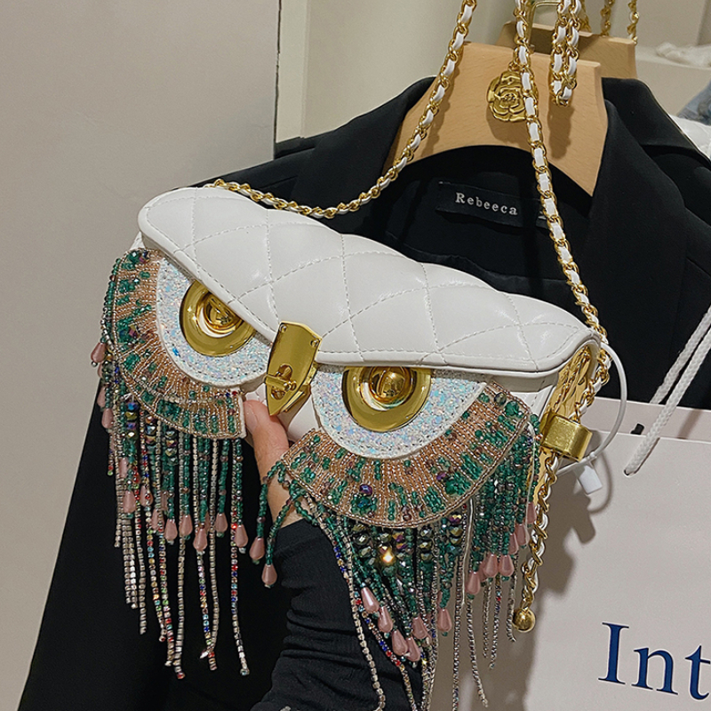 Bolsas de Coruja Fofas para Mulheres 2026 Nova Bolsa de Designer de Luxo com Franjas, Bolsa Transversal de Couro com Estampa Animal para Mulheres