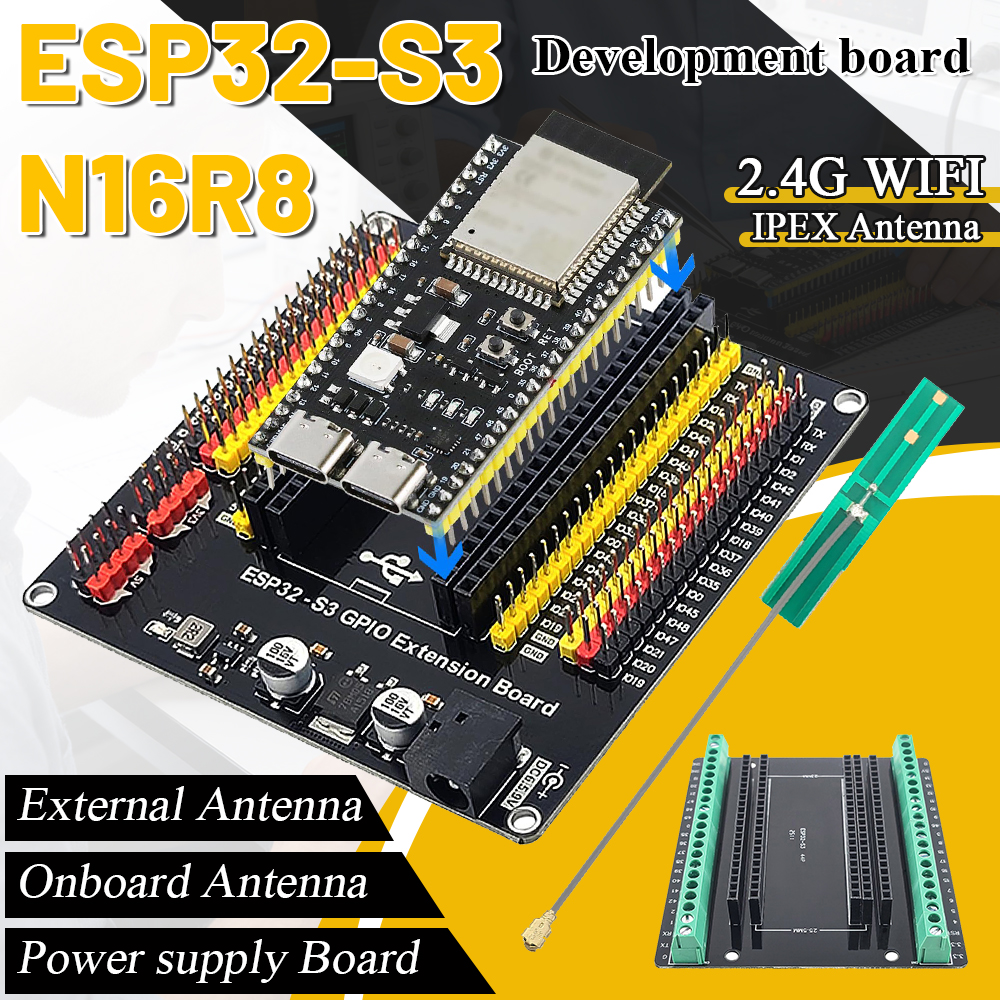 ESP32-S3開発ボード 拡張アダプターキット付き 2.4G Wifi BTモジュール MCU ESP32-S3WROOM1 N16R8 44ピン Type-C ESP32S3