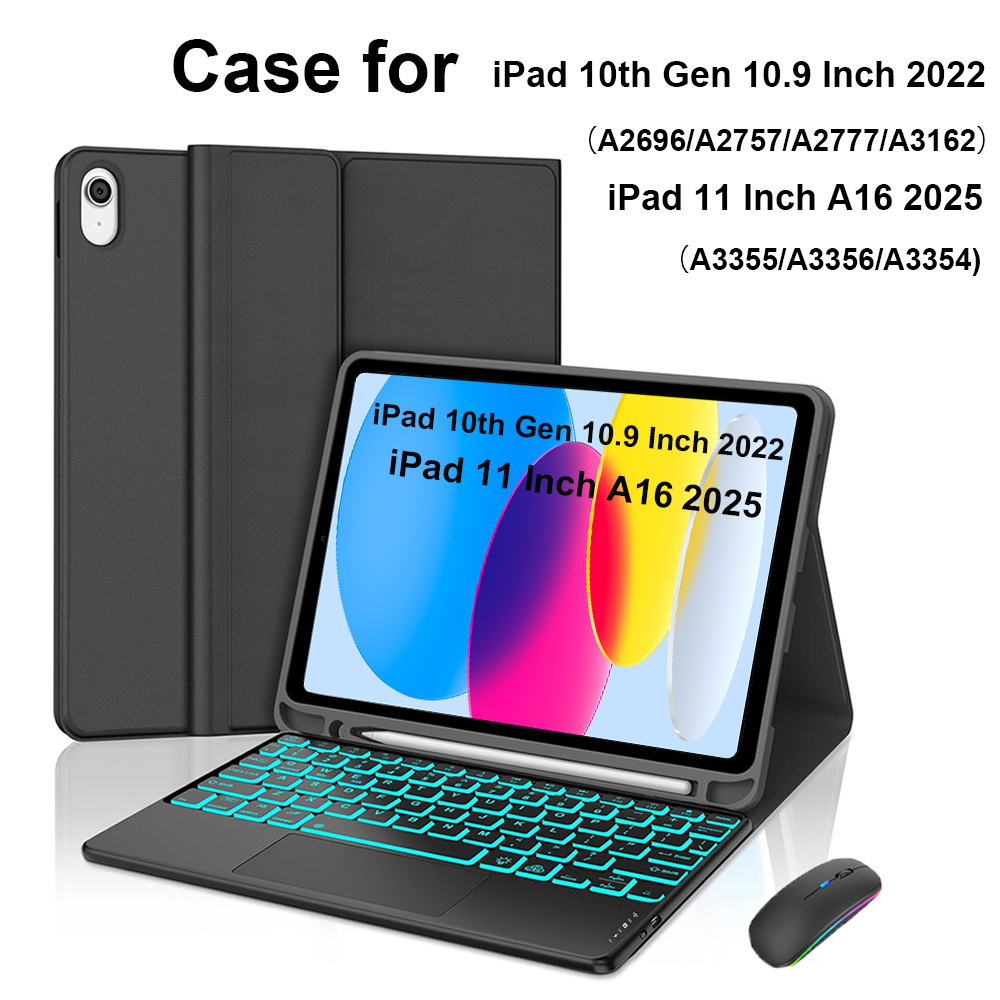 Чехол для iPad A16 11 дюймов 2025 A3355 A3356 A3354, Bluetooth-клавиатура-чехол для iPad 10-го поколения 10.9 дюймов 2022 A2696 A2757 A2777 A3162