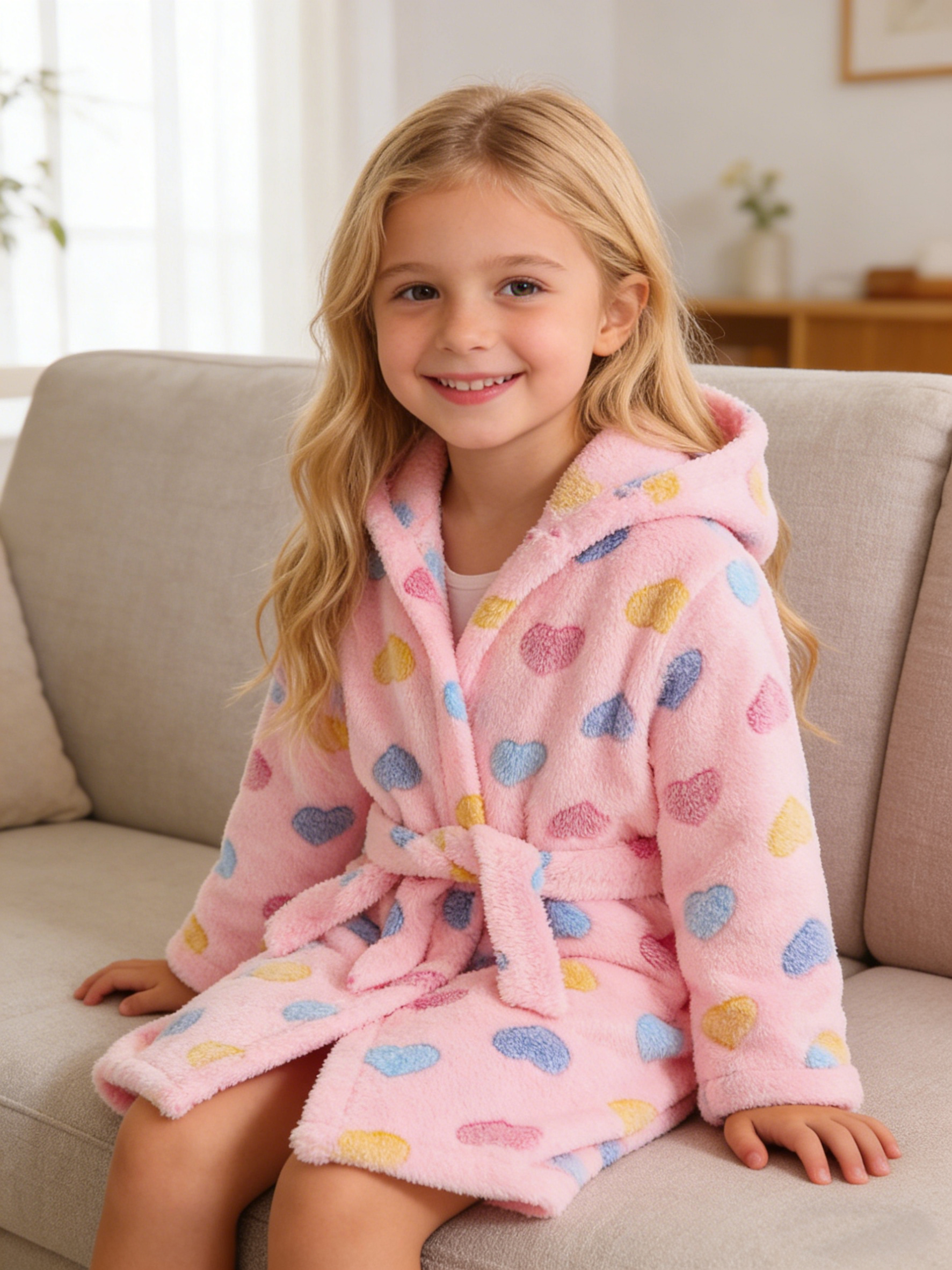 Accappatoio Autunno/Inverno per Ragazze con Maniche Lunghe e Cappuccio, Tessuto Morbido e Caldo per Uso Domestico