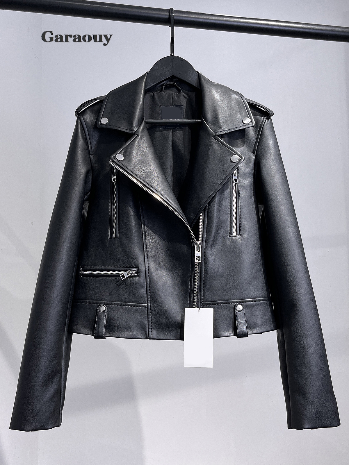 Garaouy-Chaqueta de cuero sintético para mujer, abrigo informal de manga larga con solapa y cremallera, ropa de calle para motocicleta, otoño