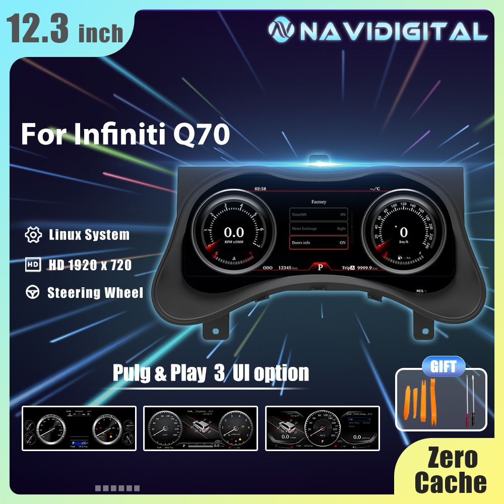 12,3-calowa cyfrowa deska rozdzielcza Prelingcar dla Infiniti Q70 Samochodowy panel Lcd Prędkościomierz Wirtualna kokpit