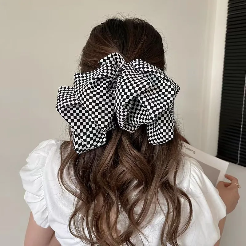 Coreano tamanho grande xadrez arco pino de cabelo nova primavera grampos de cabelo elegante presilhas headwear meninas feminino acessórios para o cabelo