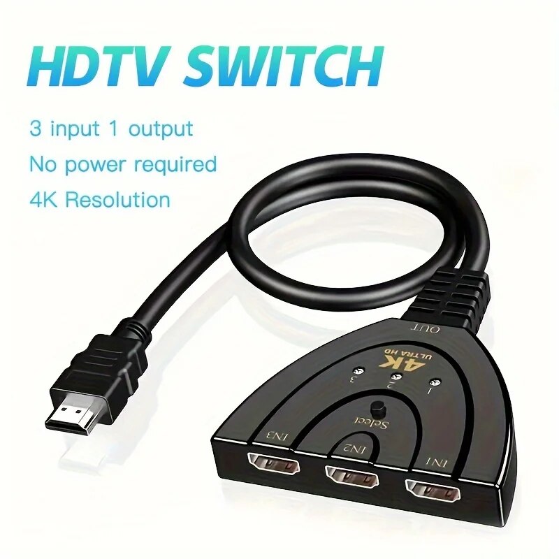 4K HDTV 분배기 3 In 1 Out 3 포트 HD 스위처 선택기 HD 케이블은 풀 HD 4K 1080P 3D 플레이어 HDTV,PS4 게임 콘솔을 지원합니다.