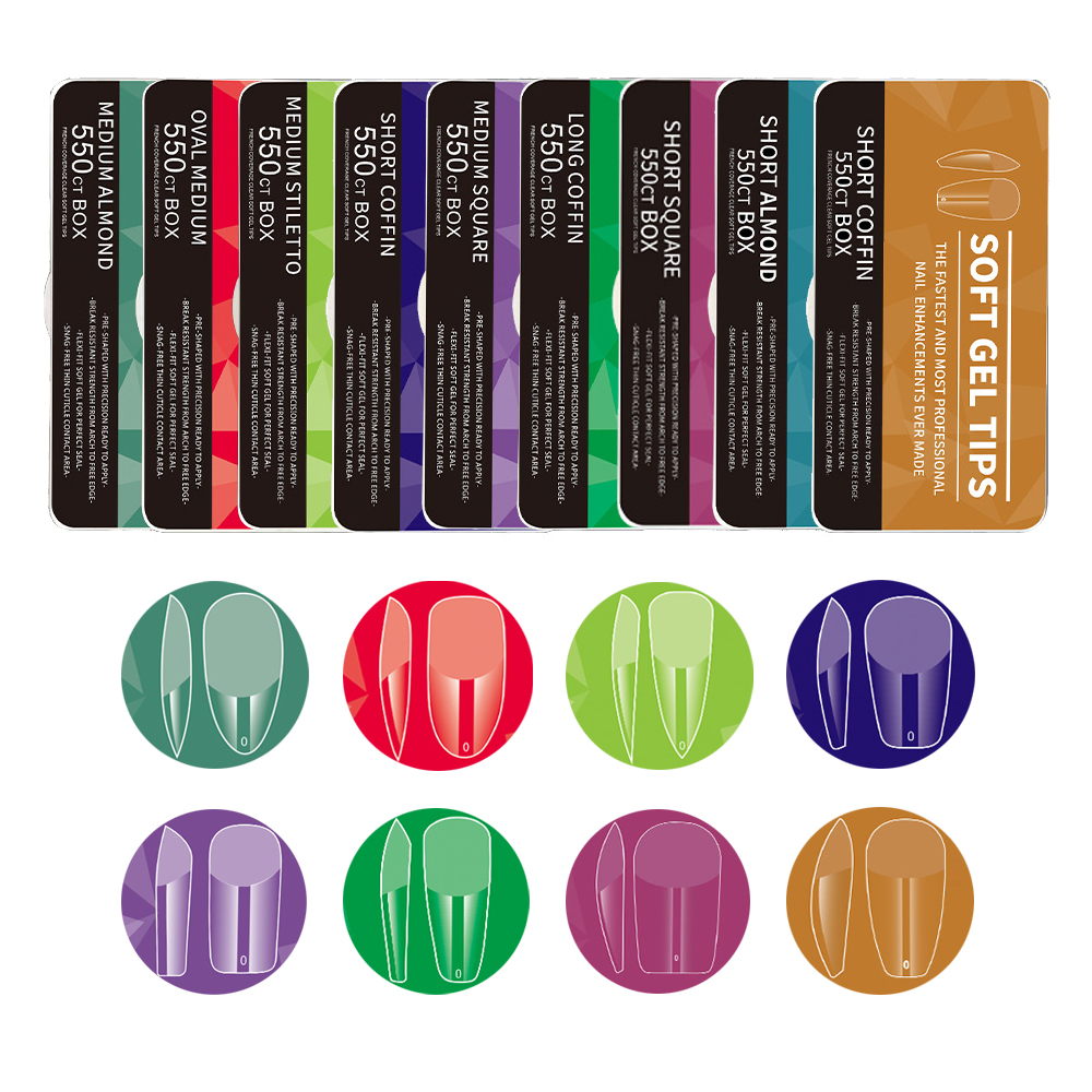 550 Pièces Capsule Americaine Ongle, Faux Ongles en Gel-Carrée Moyen Amande Court, Gel x Pose Americaine Ongles Couverture Complète Pour Débutant, Salons de Manucure- Semi-mat-12 Tailles