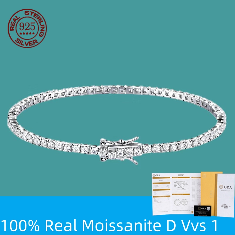 100% plata de ley S925, pulsera de tenis de moissanita auténtica de 2-6mm para mujer, joyería de boda, regalo exquisito de Navidad