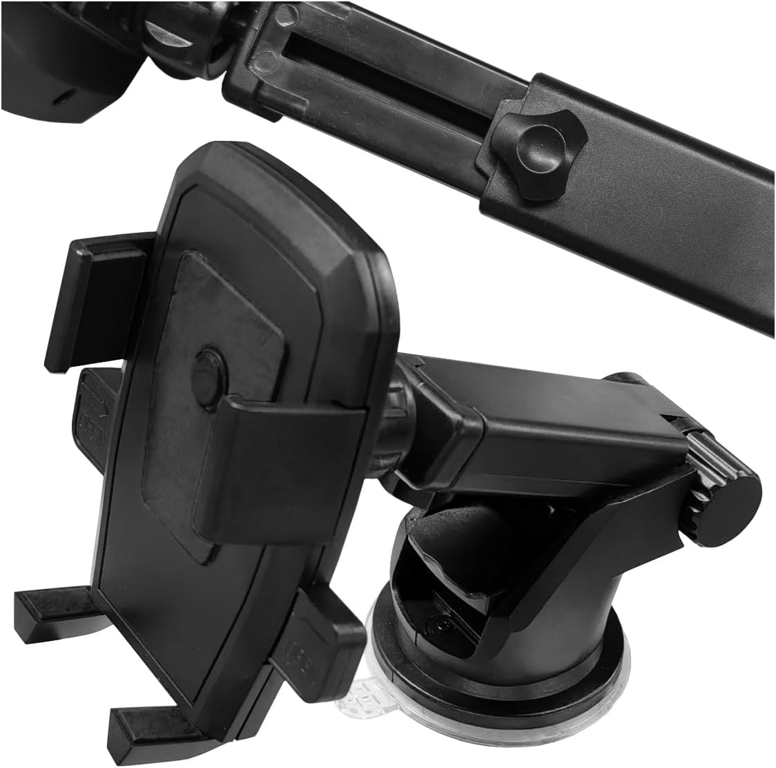 Soporte para teléfono de coche, 360 °   Soporte Giratorio para Teléfono Móvil con Ventosa para Automóvil, Brazo Largo Ajustable, Soporte Universal para Celular en Parabrisas y Tablero (Negro)