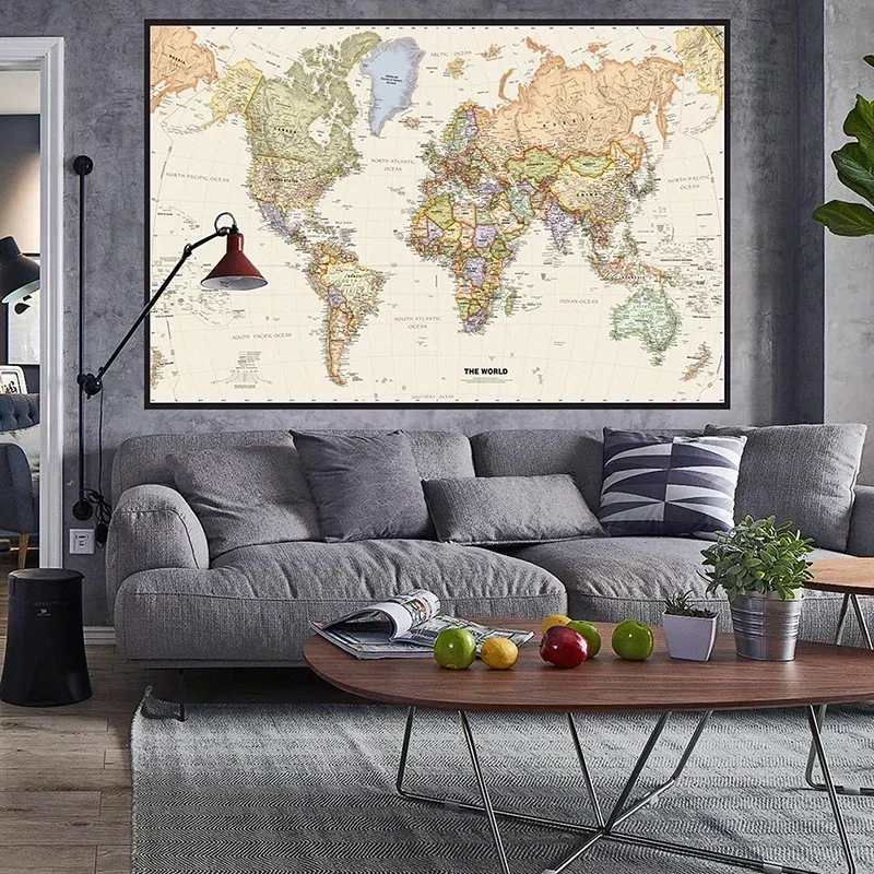 150X100Cm Retro Bản Đồ Thế Giới Bản Đồ Chi Tiết Của Các Thành Phố Lớn Ở Mỗi Quốc Gia Không Dệt Tranh Canvas phòng Khách Trang Trí Nhà Cửa