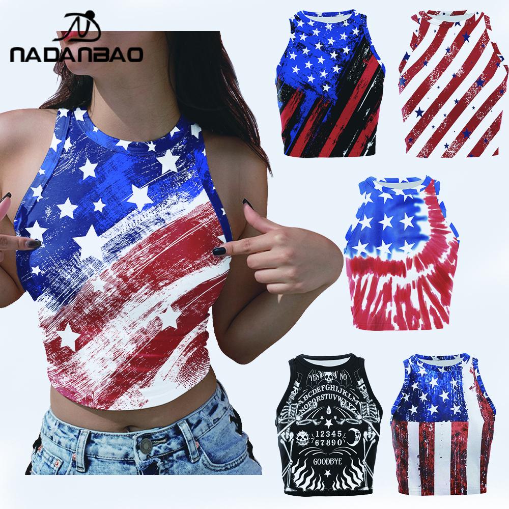 Nadanbao Dames Zomer Onafhankelijkheidsdag Amerikaanse Vlag Print Strak Ademend En Comfortabel Mouwloos Sexy Tank Top T-Shirt