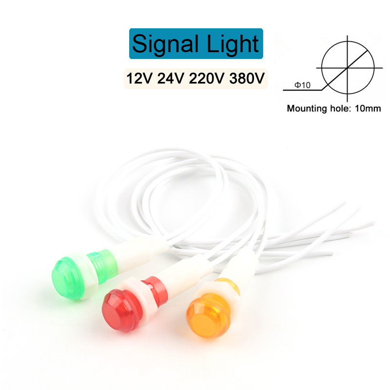 10PCS 10mm Signal Lampe Panel Montage LED Anzeige Rot Grün Gelb Licht 12V 24V 380V 220V Pilot Führung