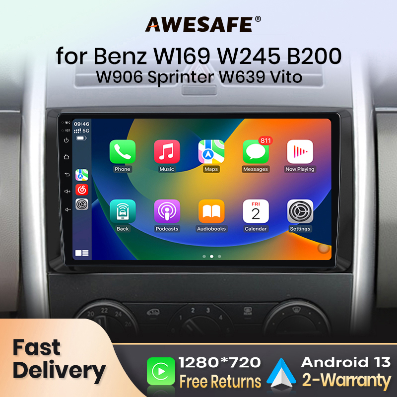 AWESAFE-Autoradio pour Mercedes Benz Classe A B V, W254, Wrationnal B200, W906, Sprinter W907, W639, Viano Vito, Limitation Carplay