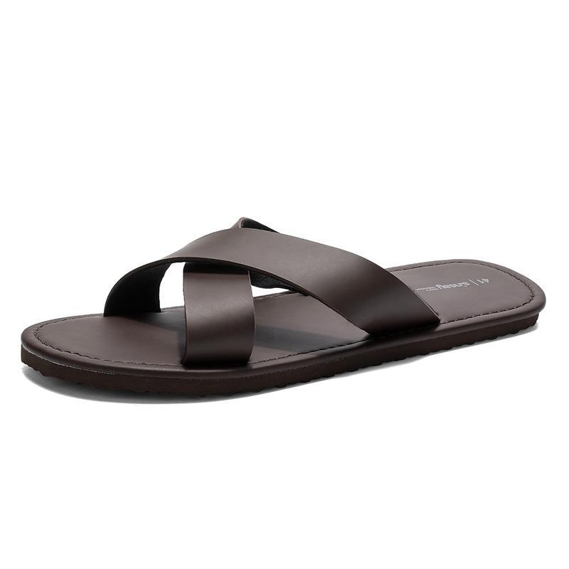 Chinelo Masculino de Verão com Sola Macia, Tamanhos Grandes, Sandália Casual de Couro com Bico Aprimorado, Estilo Sofisticado, Moda 2026, Tamanhos 39-46