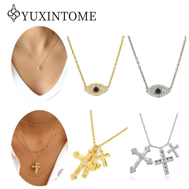 YooFaning-cadena de oro y plata de ley 925, collar de cristal de circonita contra el mal de ojo, regalo de aniversario de diamantes, joyería Huggie para niña de boda