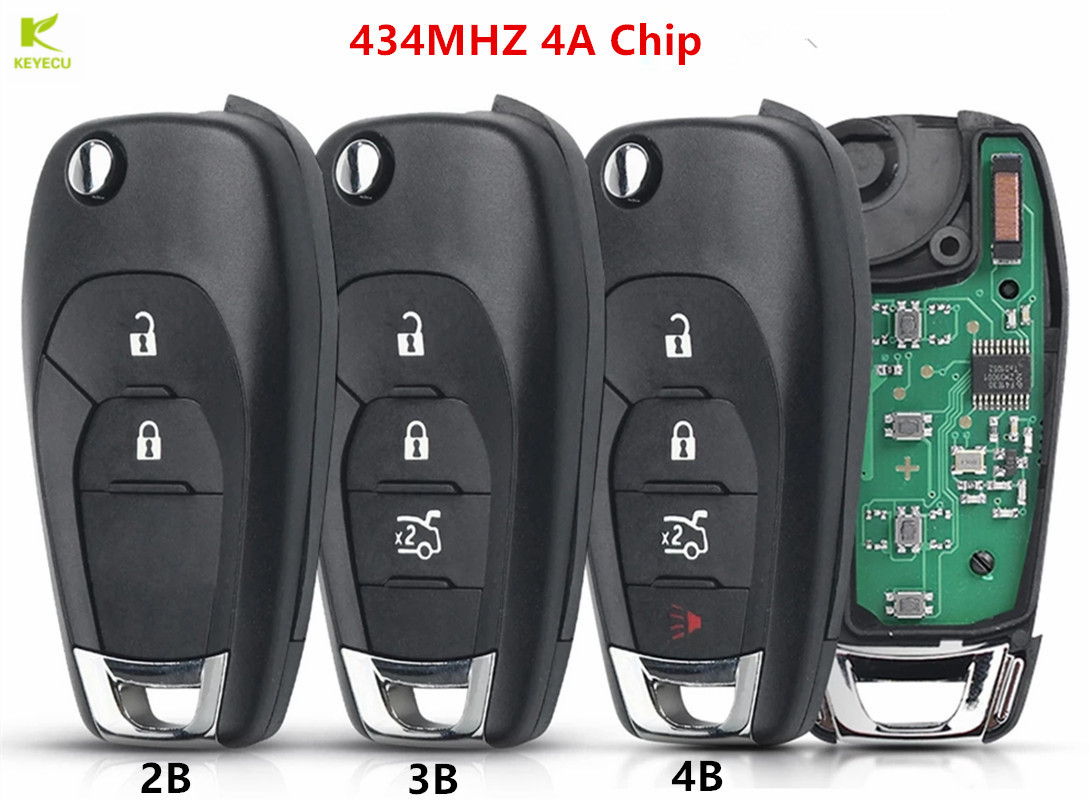 เปลี่ยน KEYECU Remote Flip Key FOB 433.92MHz พร้อม4A ชิป2/3/4ปุ่มสำหรับ Chevrolet Cruze Spark Sonic tracker Onix ฿