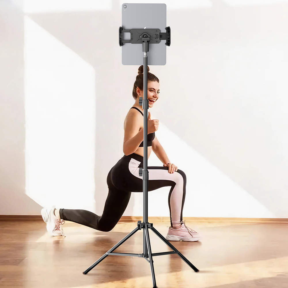 Verstellbares Stativ Tablet-Bodenständer 360° °   Drehbarer Halter, 24–65 Zoll Höhe für 4–14 Zoll Tablets, faltbare und tragbare Universalhalterung