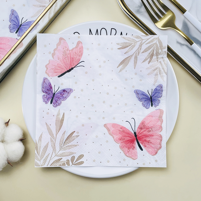 10/20 pz/Pac 33*33cm 2-Ply fresco foglia di farfalla stampata carta velina decorazione festa carta matrimonio colorato tovagliolo tovagliette