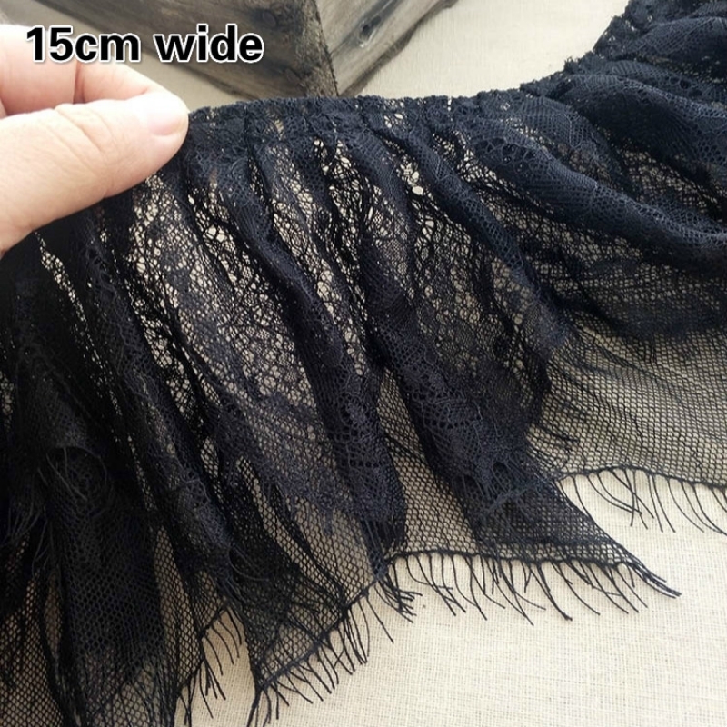 Schwarz Verbreitert Doppel Plissee Wimpern Tüll Spitze DIY Damen Mädchen kinder Kleidung Rock Manschetten Bequem Nähen Trend Trim