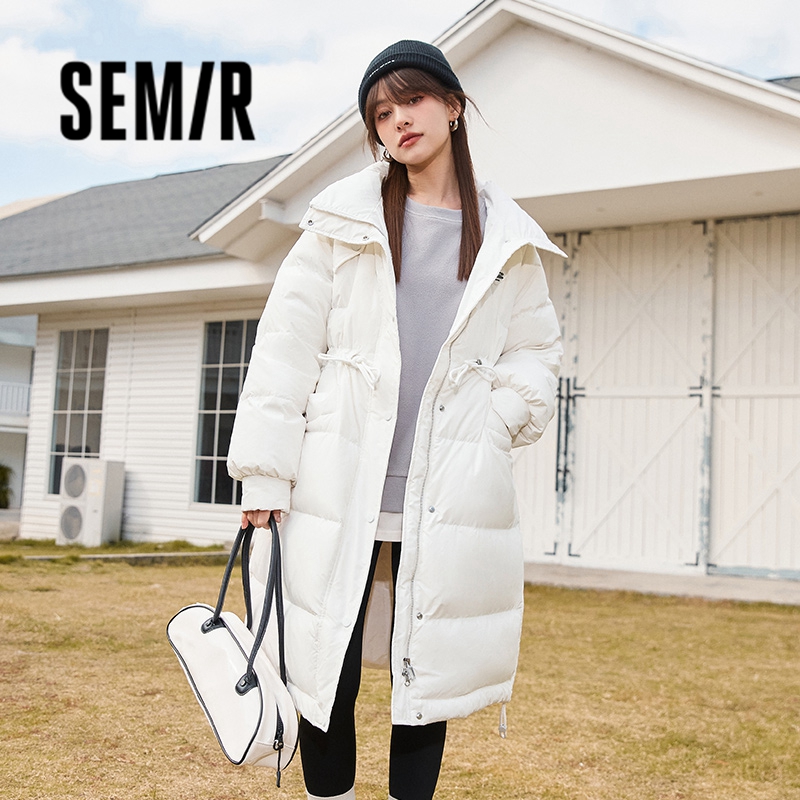 Женский пуховик Semir с тремя водонепроницаемыми воротником-стойкой, свободное простое зимнее пальто 2023, новое универсальное толстое длинное пальто с завязками на талии