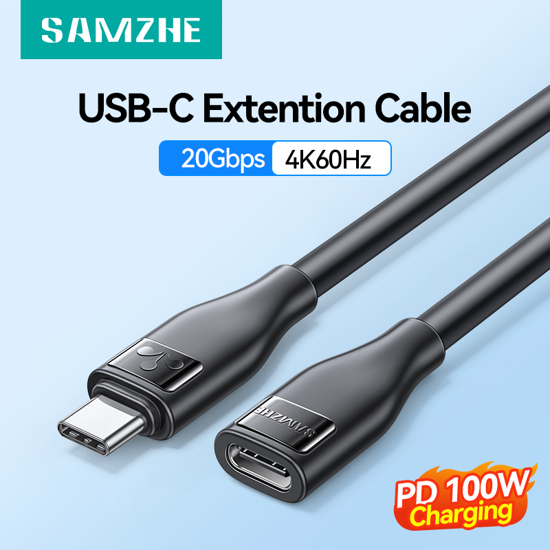 SAMZHE 100W PD Fast Charge ชายหญิงสายข้อมูล 4K @ 60Hz สายไฟ 20Gbps USB 3.2 Gen 2 ประเภท C สายสําหรับ PC