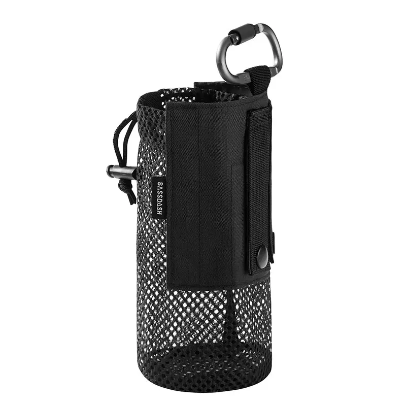 Water Bottle Pouch with Molle Straps Belt Clip Carabiner Foldable Mesh Holder Bag for Travel Fishing Hunting Hiking