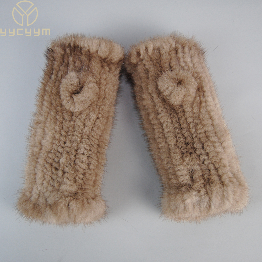 Lady Winter Real Mink Fur Gloves Hand Knitted Real Mink Fur Fingerless Gloves Women Warm Strong Elastic Real Mink Fur Mittens