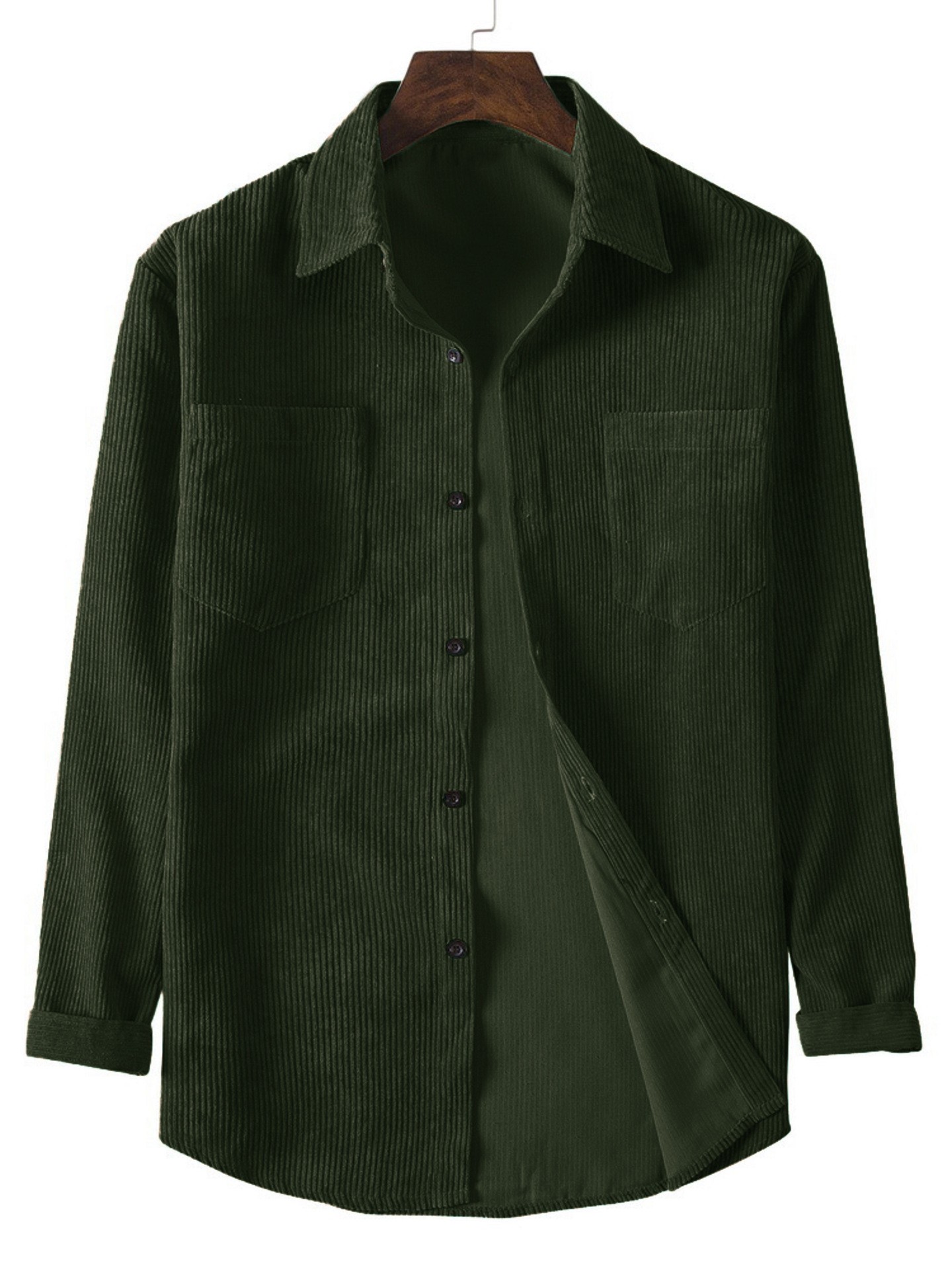 Chemise décontractée à manches longues en velours côtelé pour hommes, couleur unie, revers
