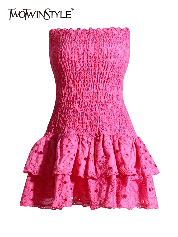 TWOTWINSTYLE, vestidos sexis adelgazantes recortados con bordado liso para mujer, minivestido sin tirantes sin mangas de cintura alta y espalda descubierta para mujer