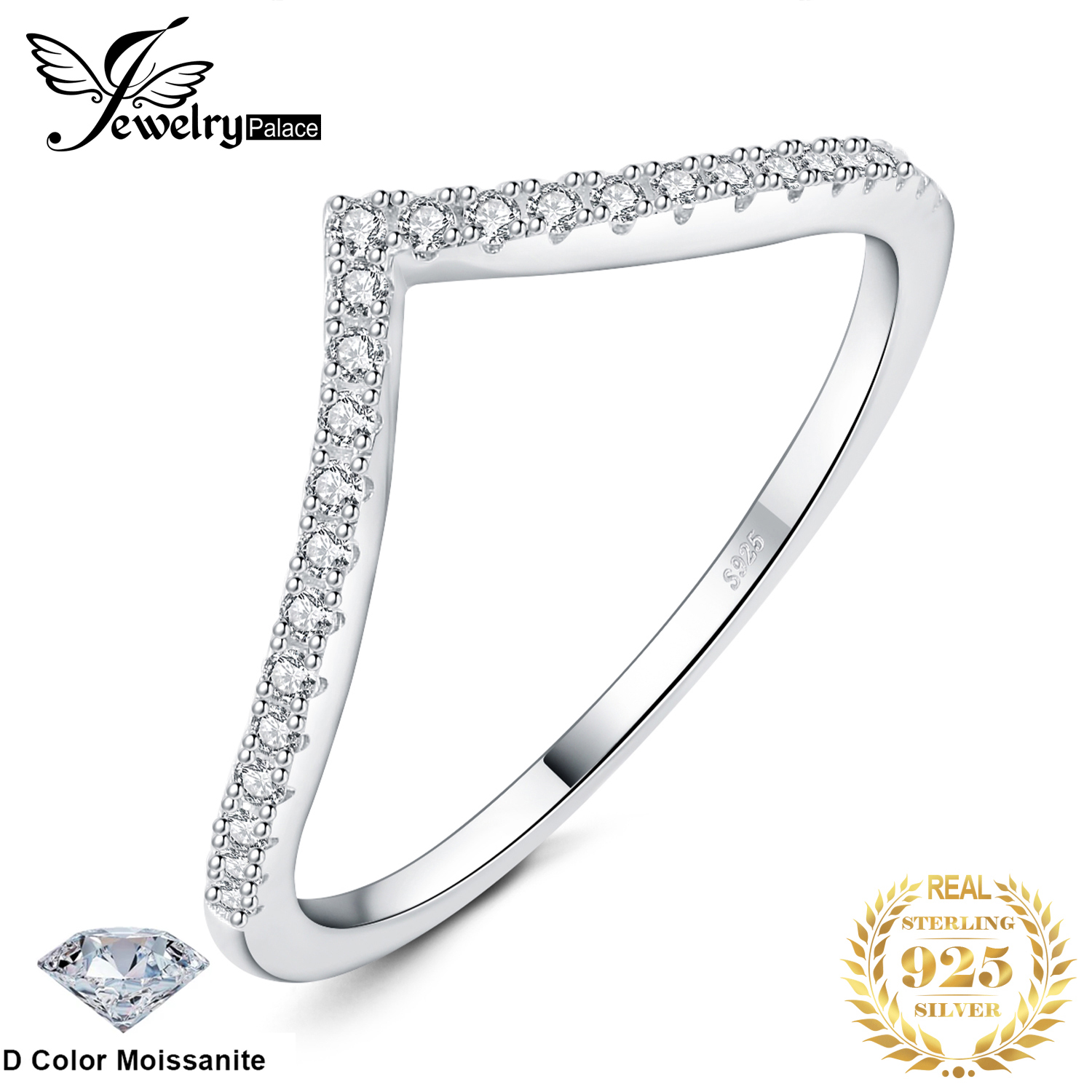 JewelryPalace Moissanit-Ehering in D-Farbe, Rundschliff, 925er-Sterlingsilber, V-Form, stapelbar, für Damen, gelb, rosévergoldet