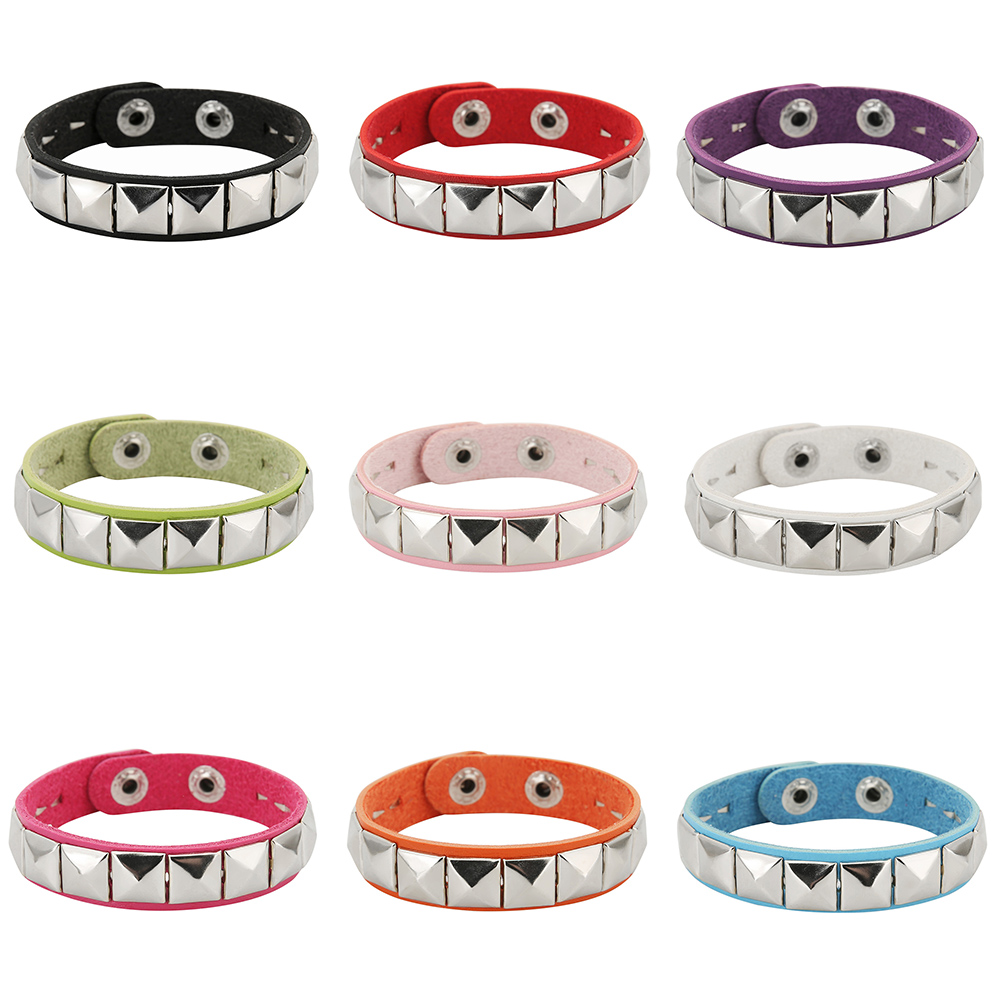 ใหม่หนึ่งแถว Punk Rock Studded สร้อยข้อมือ Square Spiked สร้อยข้อมือหนังสําหรับผู้ชายผู้หญิง \ สายรัดข้อมือสร้อยข้อมือ