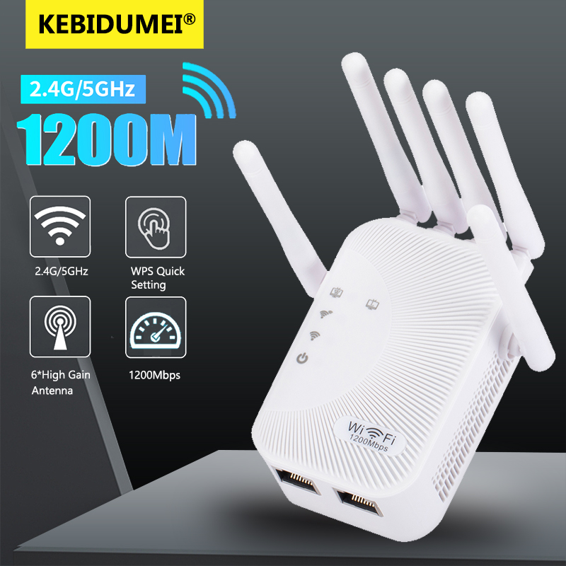 Amplificador wi-fi 2.4g/5gwifi, repetidor de banda dupla, 1200mbps, extensor de alcance de sinal sem fio, amplificador de sinal de rede de longo alcance para casa