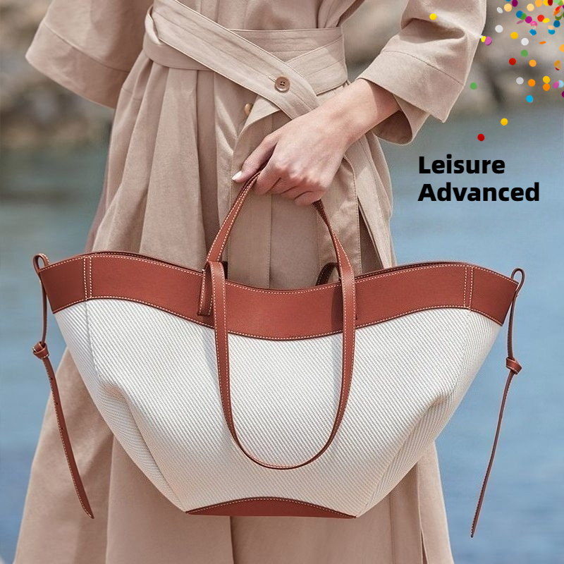 Franse stijl niche mode casual high-end splicing tote bag, schoudertas met grote capaciteit, trendy tas voor woon-werkverkeer