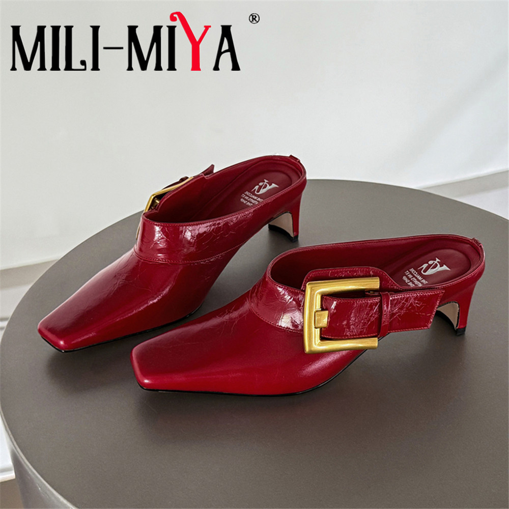 MILI-MIYA Dames Nieuwe Vierkante Hakken van Koeienhuid Effen Kleur Dikke Hak Plus Size 34-40 Casual Pumps Handgemaakt Voor Dames
