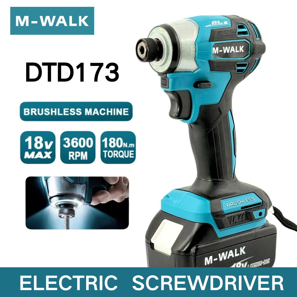 M-WALK 18V コードレス電動ドライバー 180N.M ブラシレスインパクトドライバー多機能電気ドリルツールマキタバッテリー用
