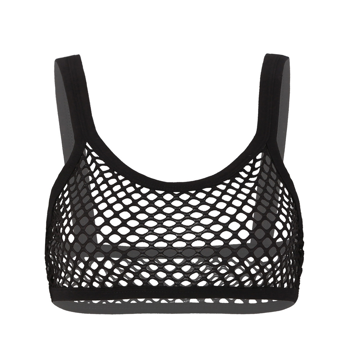Tops con sujetador transparente de malla para mujer, camisola transparente de rejilla, Bralette, lencería, camisetas cortas sin mangas, Mini camisas deportivas, ropa para discoteca de baile Rave