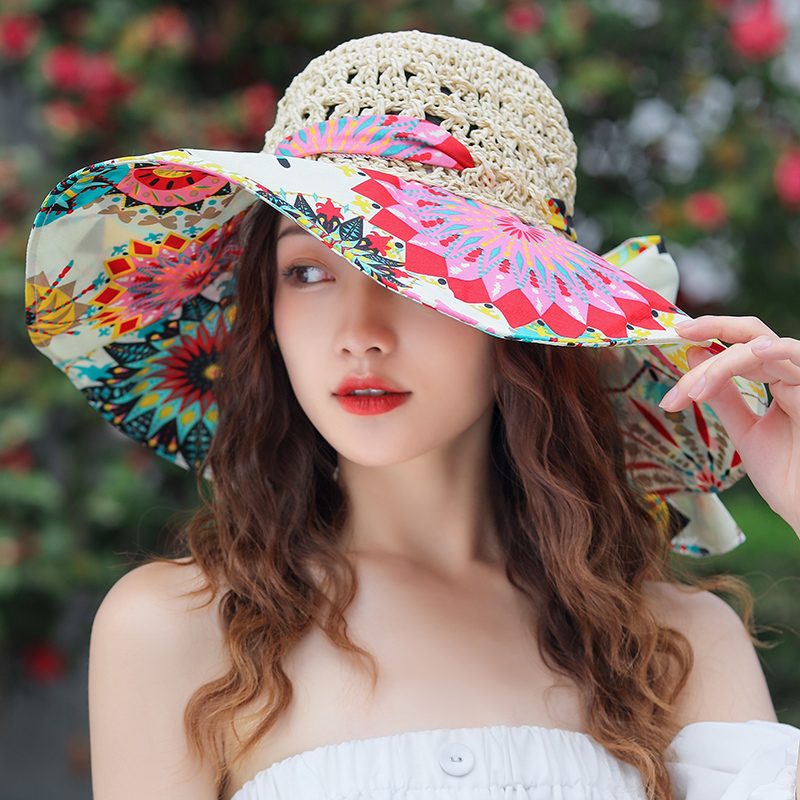 2023 novo balde de verão feminino dobrável moda chapéu de palha panamas proteção uv viseira de sol beira-mar praia chapéu maré chapéus de verão