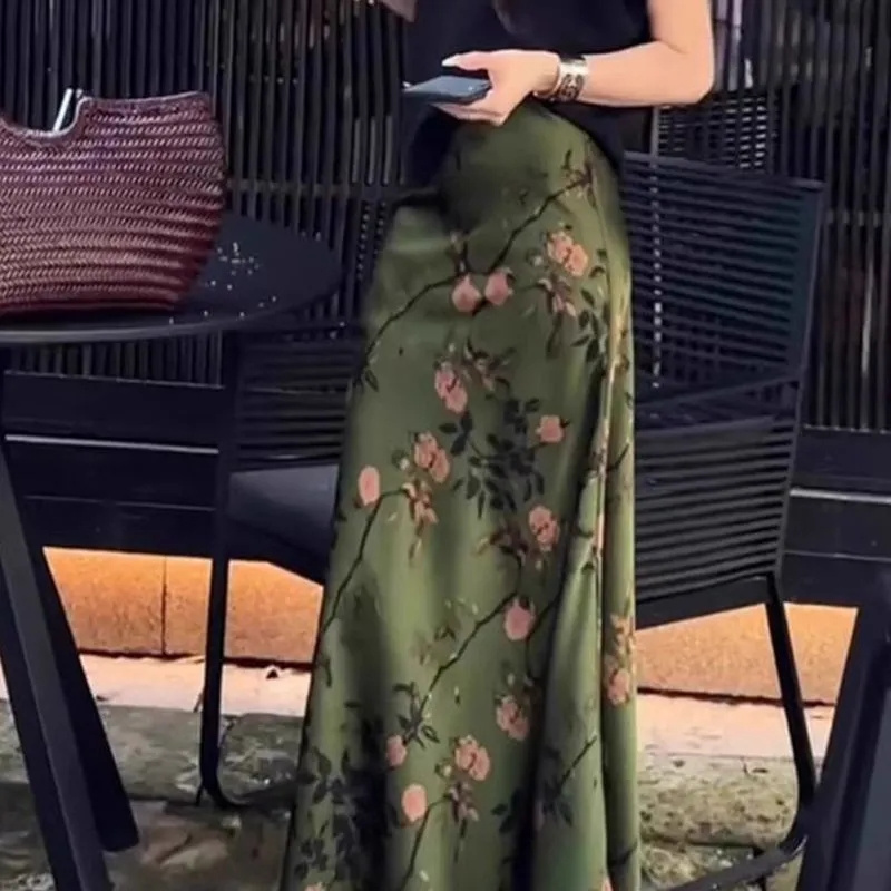 Saia Maxi Feminina Retrô de Cintura Alta em A, Tamanho Grande 4XL, Moda Feminina, Saias Longas de Outono, Saia Sereia de Comprimento Médio de Alta Qualidade para Mulheres