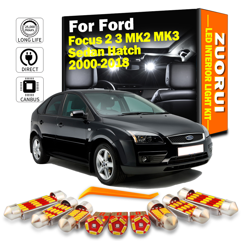 ZUORUI Canbus coche LED Interior mapa cúpula maletero Kit de luz para Ford Focus 2 3 MK2 MK3 Sedan Hatch 2000-2017 2018 bombillas Led sin Error
