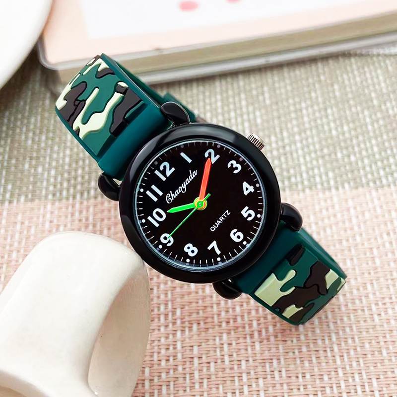 Relojes de cuarzo con correa de silicona de camuflaje para niños y niñas, relojes digitales resistentes al agua para niños y estudiantes, verano 2024