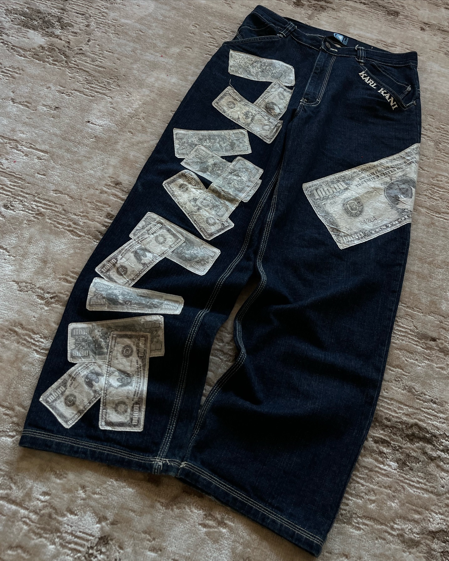 Ropa informal con estampado de dinero Harajuku, pantalones vaqueros anchos de cintura alta, pantalones negros, ropa de calle para hombres, Hip Hop, mujeres, pantalones vaqueros holgados bordados Y2k