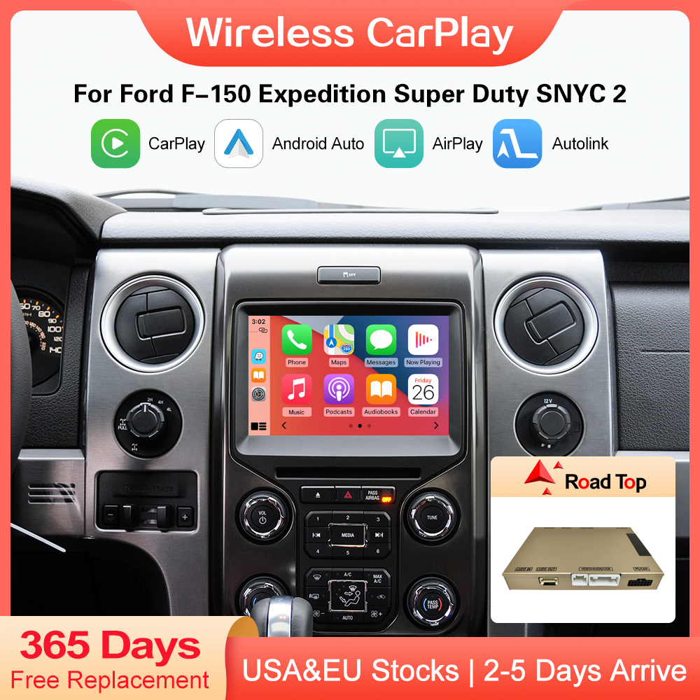 CarPlay inalámbrico superior de carretera para Ford F-150 Expedition Super Duty Sync 2 con Android Auto Mirror Link AirPlay funciones de reproducción de coche