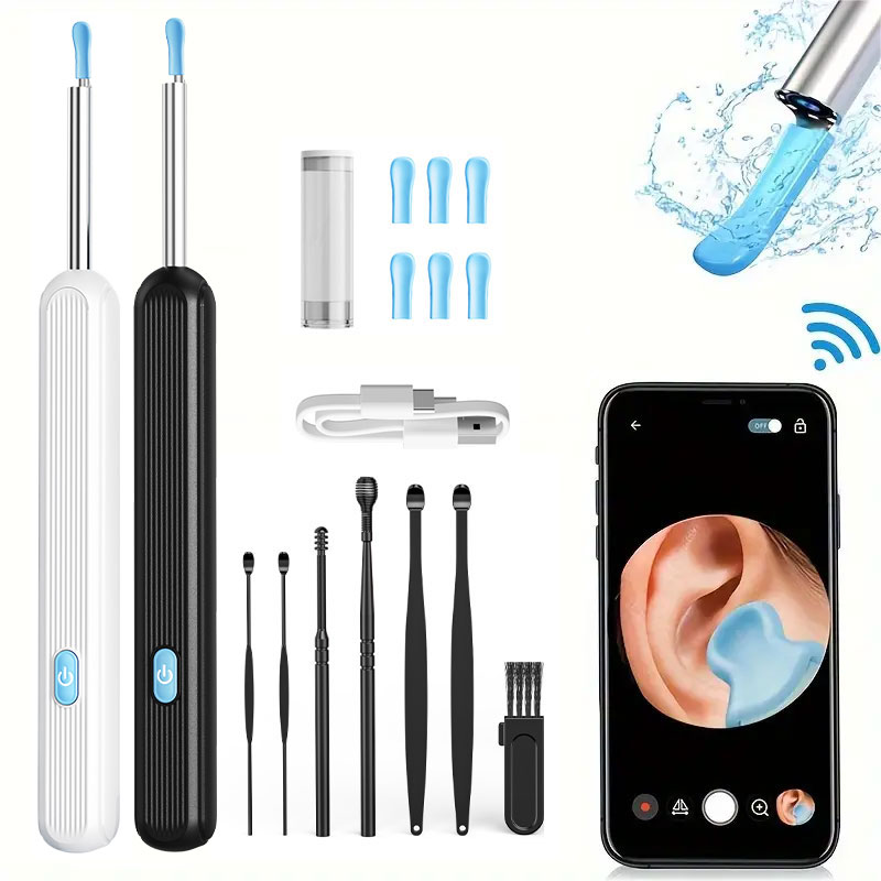 Limpador de ouvido com câmera conjunto varas de ouvido otoscópio carregamento usb c endoscópio ferramenta remoção cera earpick mini câmera conjunto limpeza ouvido