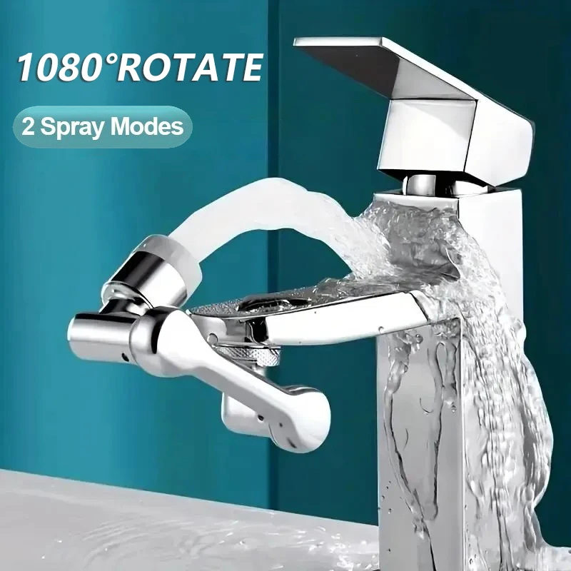 แขนหุ่นยนต์ส่วนต่อขยาย Faucet 1080 °   หมุนหัวก๊อกน้ําสากลหมุนก๊อกน้ําสําหรับห้องครัวห้องน้ําอ่างล้างจาน