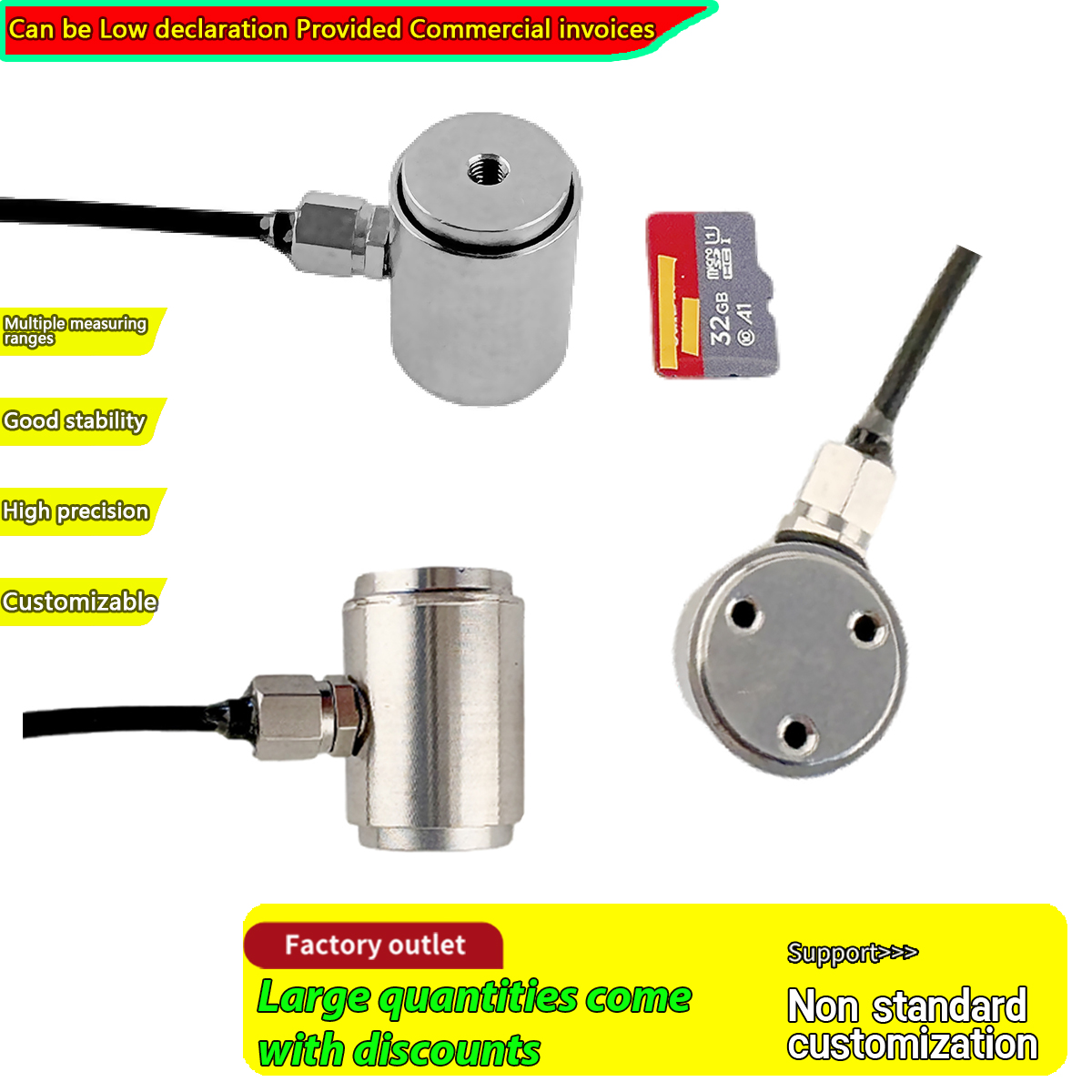 Mini-loadcel 0-50kg roestvrijstalen kolomtype krachtsensor 2,0mV/V hoge nauwkeurigheid 10kHz respons industriële druksensor